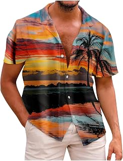 RebeSco Deep V Neck Cotton Shirt Gents Strapless Loose Short Sleeve Top Pattern Work-Out Spring Crop Breathable Casual Shirts Mens