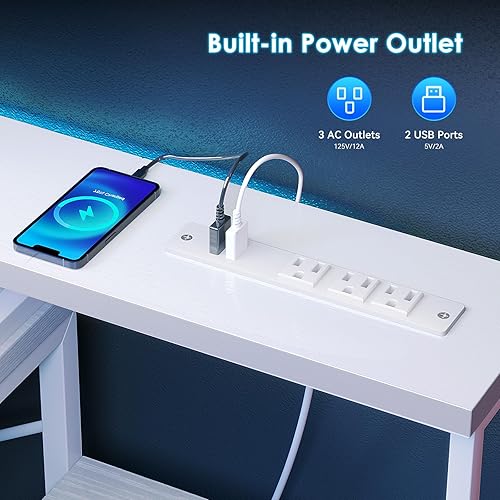 Miniatura 5 de ODK Escritorio para computadora de 55 pulgadas con 4 cajones, escritorio de oficina con tomas de corriente, estante de impresora y estantes de