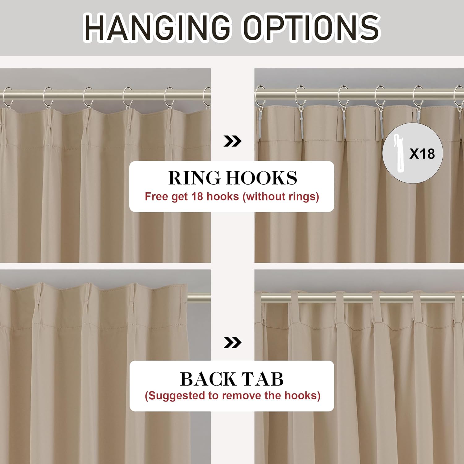 DONREN Sand 60 inch Wide Pinch Pleated Blackout Curtains with Hooks - 95 inch Length Room Darkening Thermal Insulated Window Curtain Panels for Patio Sliding Glass Door,Pack of 2