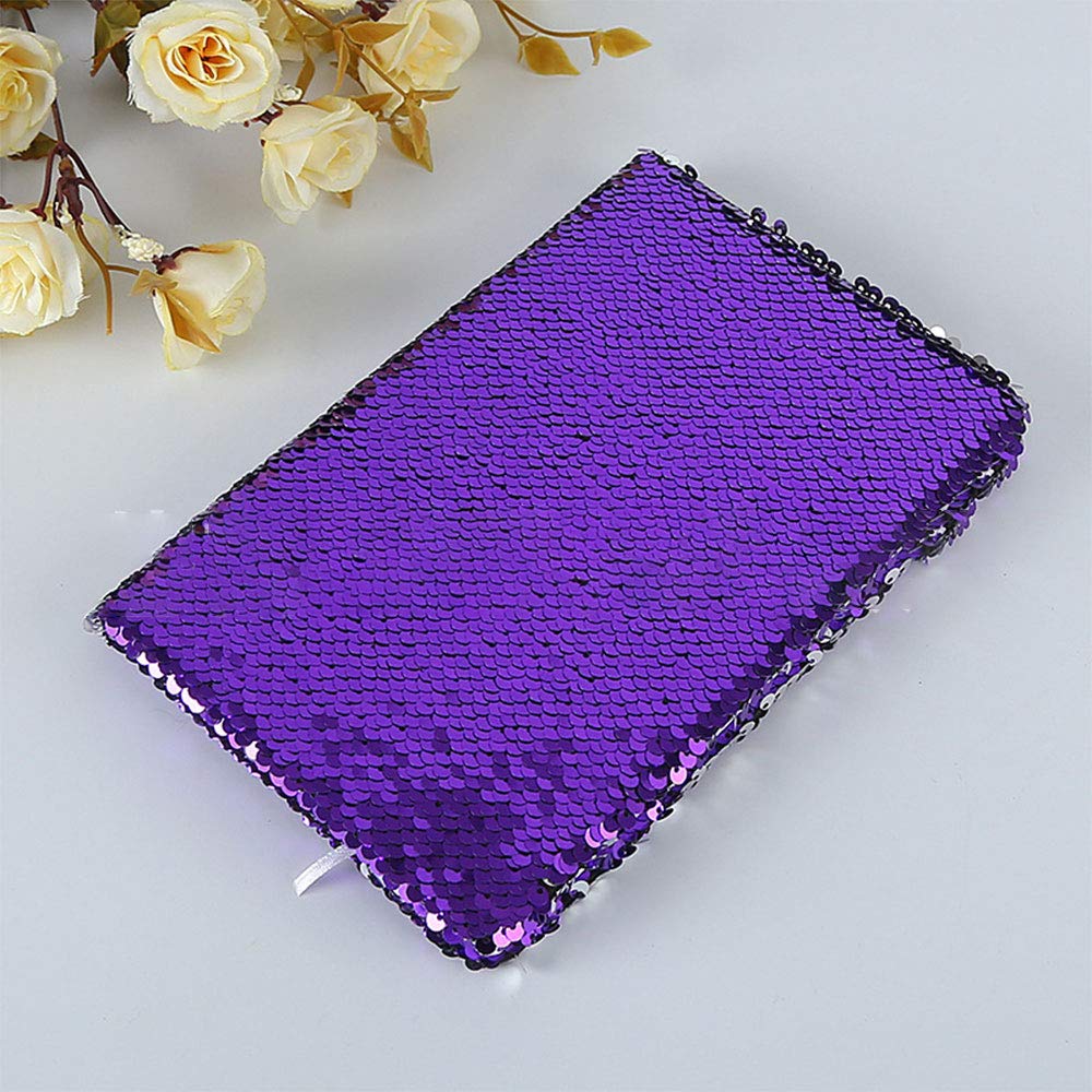 Purple Glittery A5 Sequin Reversible Notebook, Birthday Present for Daily Use, Writing Projects, Creating Lists and Keeping Notes