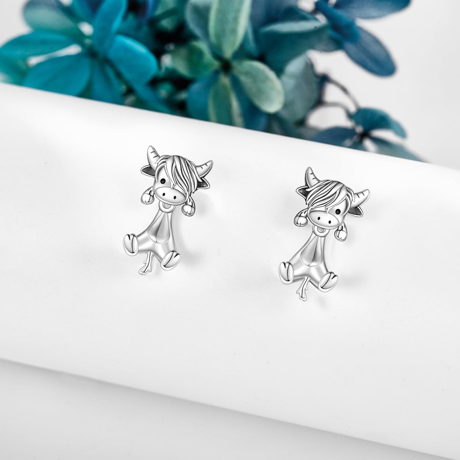 VONALA 925 Sterling Silver Black Cat Dog Hippo Snake Frog French Bulldog Bunny Cow Monkey Penguin Panda Pig Koala Fox Axolotl Stud Earrings for Women Hypoallergenic Gifts Birthday