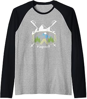 Flagstaff Arizona Snowboard Goggles and Ski Poles Vacation Raglan Baseball Tee