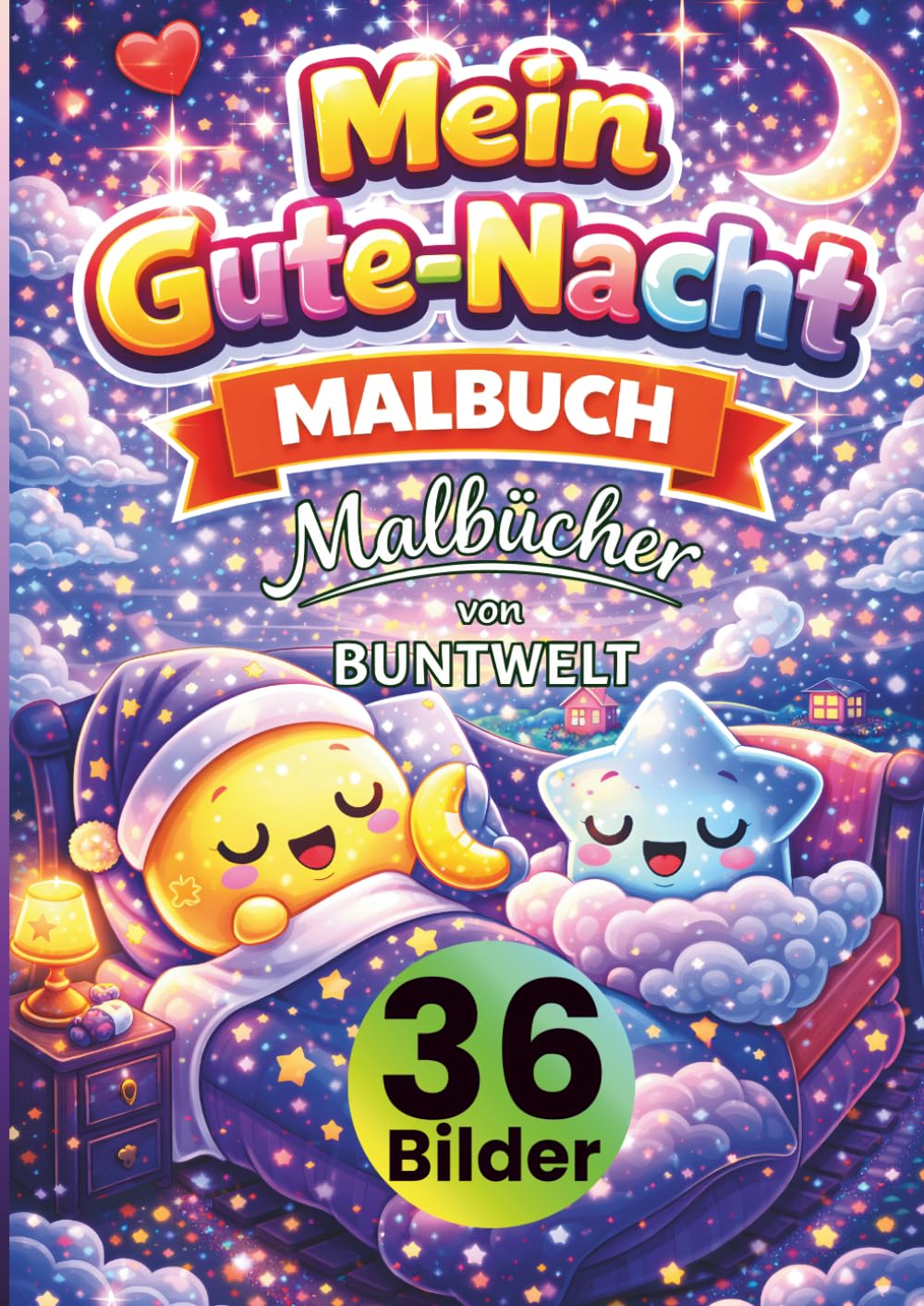 Mein Gute Nacht Malbuch für Kinder ab 3 Jahren: 36 süße Gute Nacht Motive zum Ausmalen | schlafende Tiere, Mond & Sterne, gemütliche Abend-Szenen • ... • fördert Ruhe, Konzentration & Kreativität