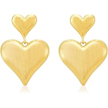 Gold Heart Earrings Dangle, Big Heart Dangle Earrings for Women, Sparkly Large Heart Shaped Earrings, Trendy Double Heart Drop Earrings, Cute Love Heart Dangling
