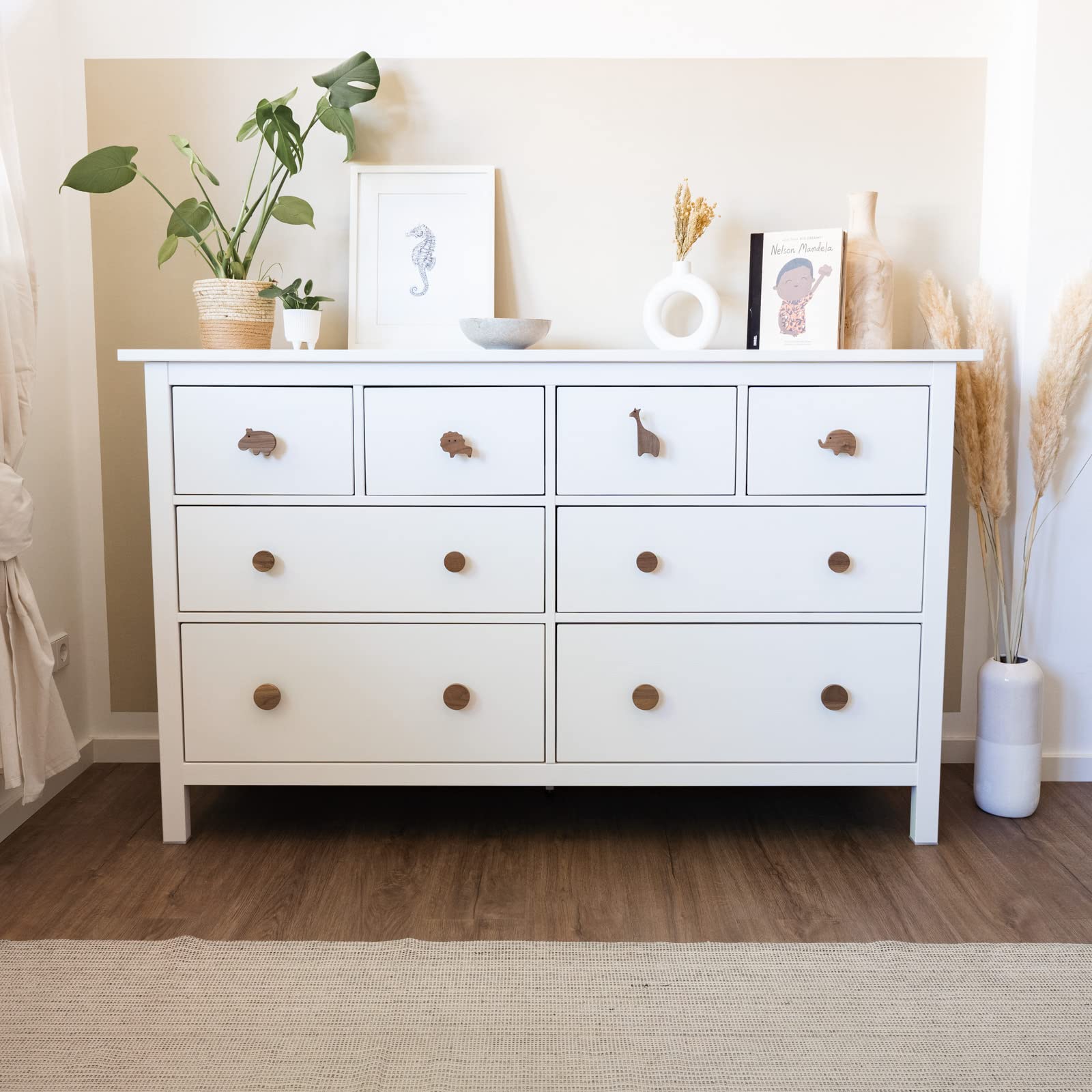 PLT 2 tiradores de madera de nogal sin tratar con diseño de jirafa, pomos para cómoda, armario, cajón, puerta, habitación de los niños, idea de regalo (2, jirafa)