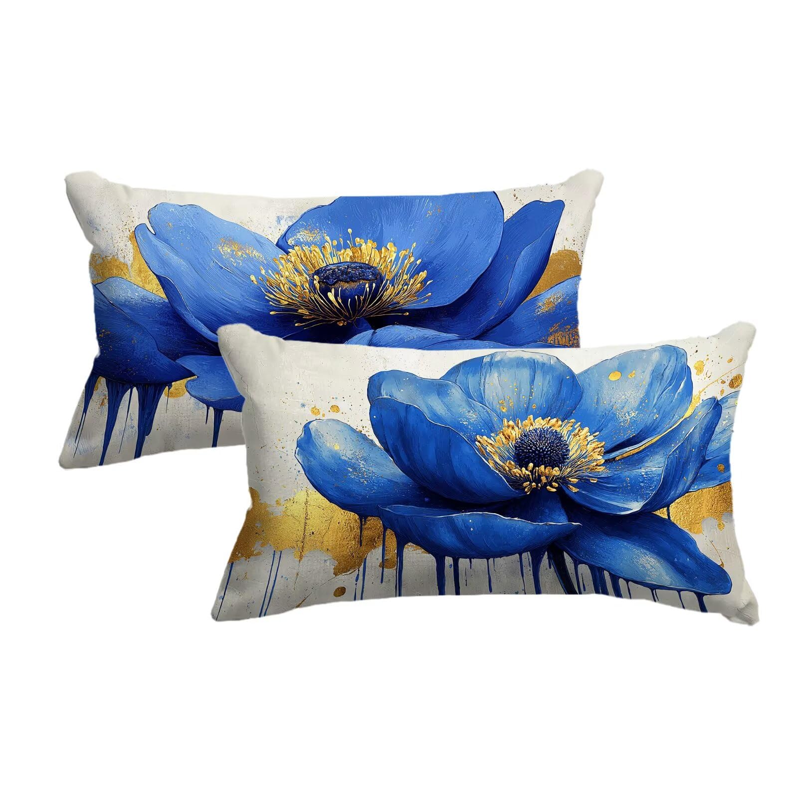 Housse coussin exterieur bleu anti pluie lot de 2 taie fleur 50x80