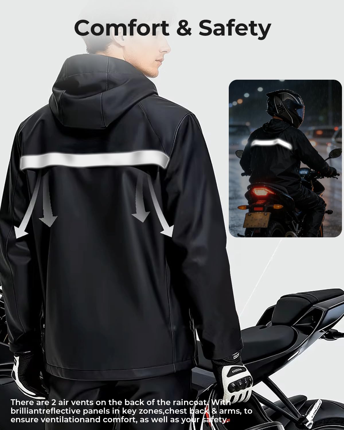ISABRELLA Raincoat for Men Waterproof, Heavy Duty Rain Suit with Reflective Strips, Breathable and Durable Rain Jacket and Pants Set for Motorcycle, Fishing, Hiking and Outdoor Work (XL) 1
