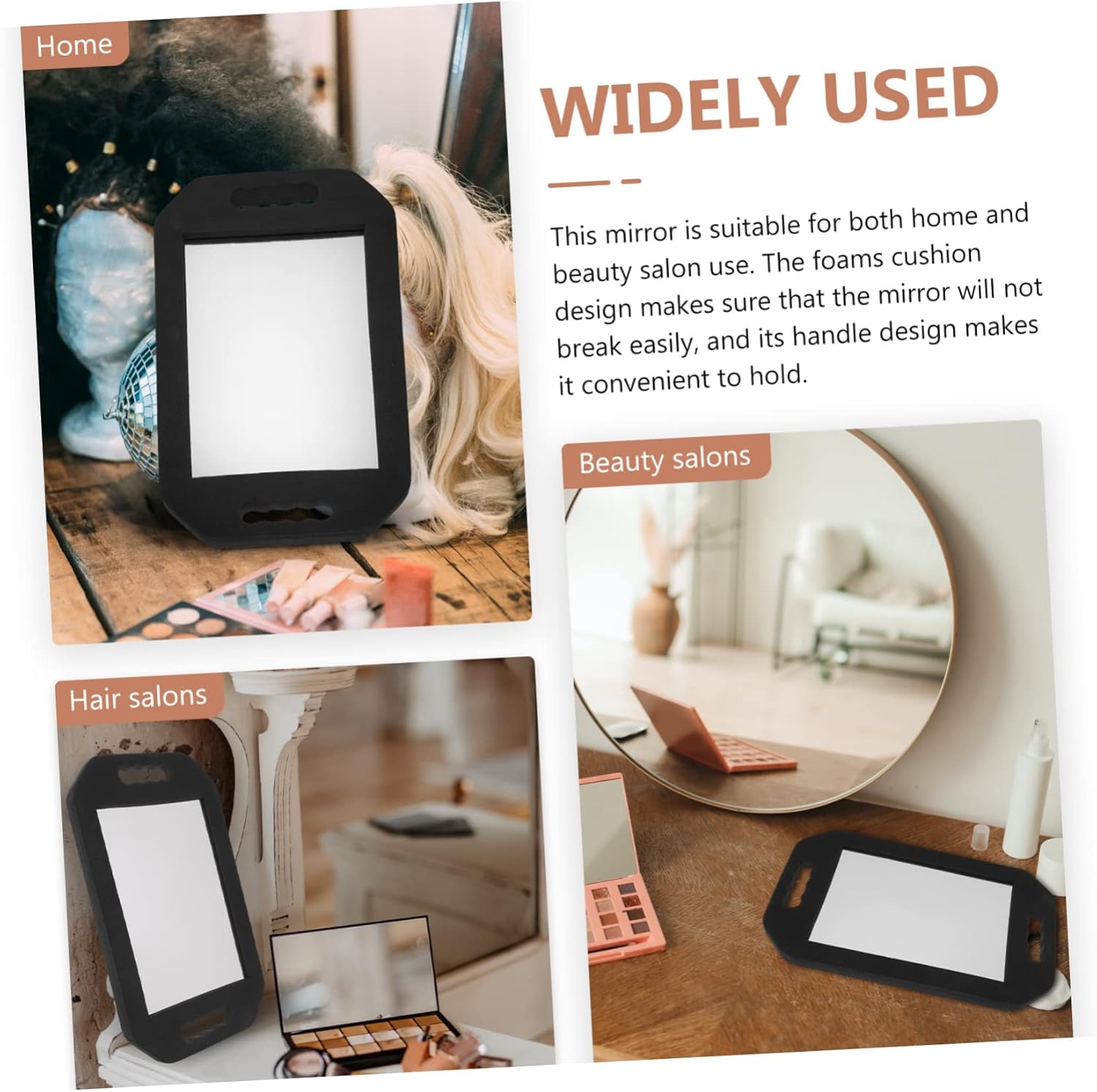 Rectangular Foam Handheld Mirror with Handles Lightweight High Definition Salon Makeup Mirror for Hair Styling and Personal Grooming
