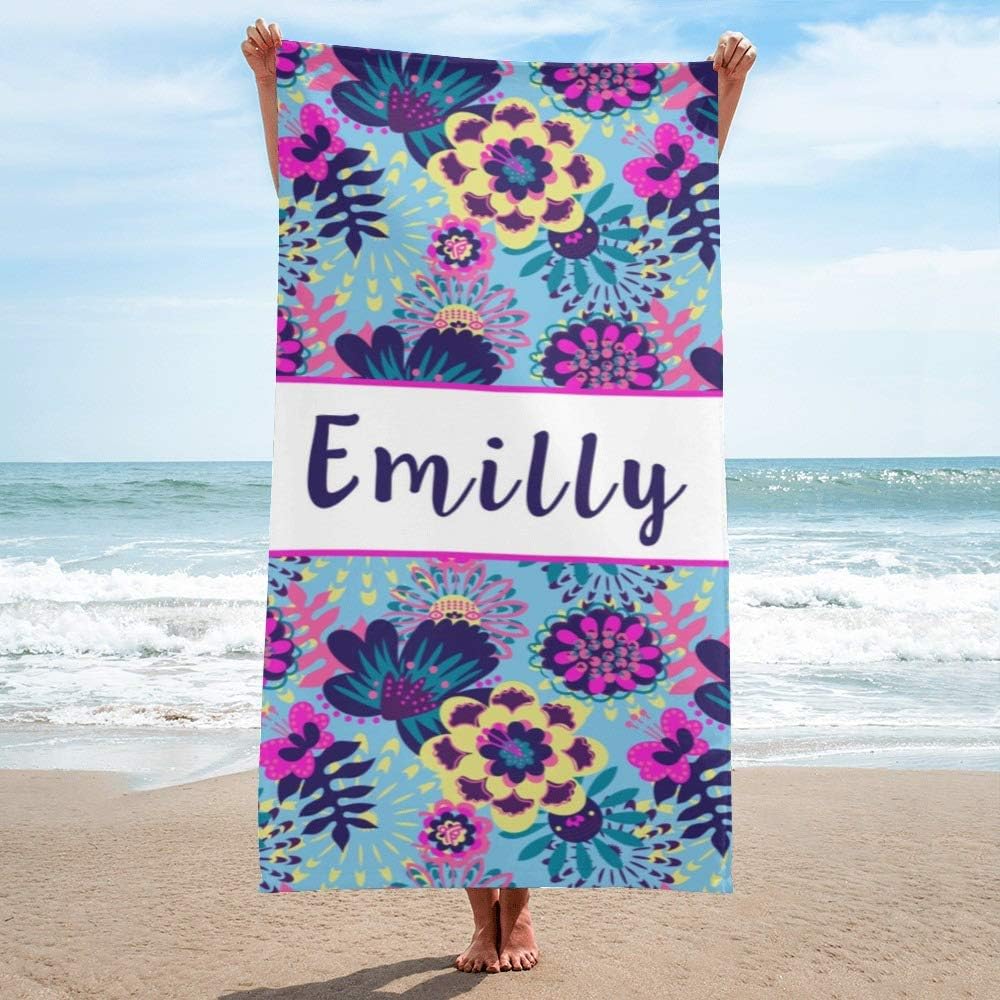 Personalized Beach Towels for Women Girl, Custom Bath Towels with Name, Floras Flowers Microfiber Large Size Custom Beach Towels 30×60 inches (Option 4)
