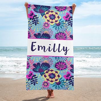 Personalized Beach Towels for Women Girl, Custom Bath Towels with Name, Floras Flowers Microfiber Large Size Custom Beach Towels 3060 inches Option 4