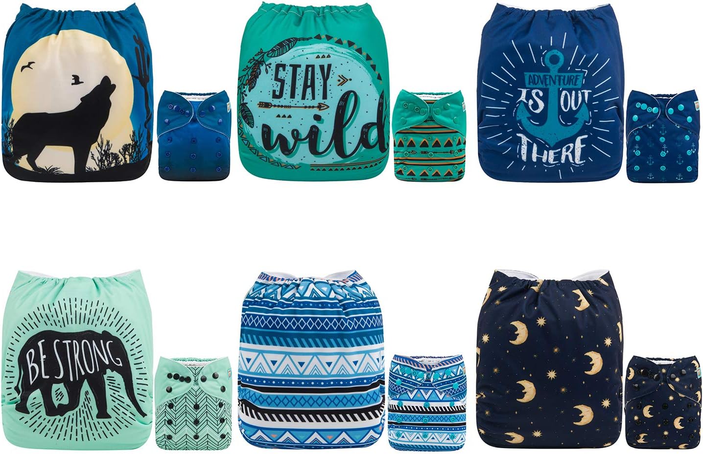 ALVABABY Color Snaps Baby Cloth Diapers/Adjustable Washable Reusable/6 Pack with 12 pcs 5-Layer Charcoal Bamboo Inserts 6CM64-ZTN : Baby