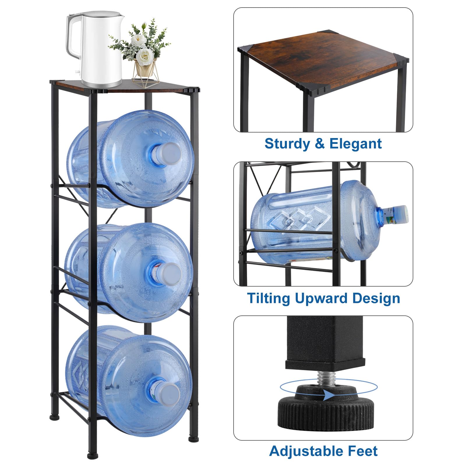 Soporte de metal para botellas de agua de 3 niveles, 100 cm de altura, color negro