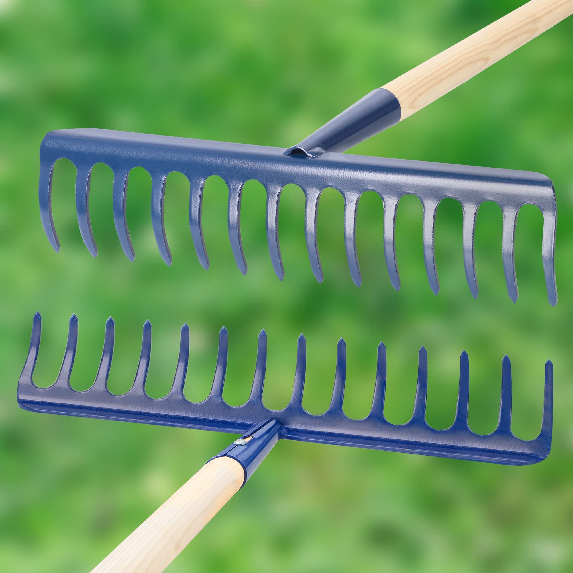 KOTARBAU® Rastrillo Jardin - Acero - 36 cm - Azul Marino - Rastrillo Hojas Jardin - con Mango de Madera 136 cm - 14 Dientes - Herramienta para Cesped y Jardineria