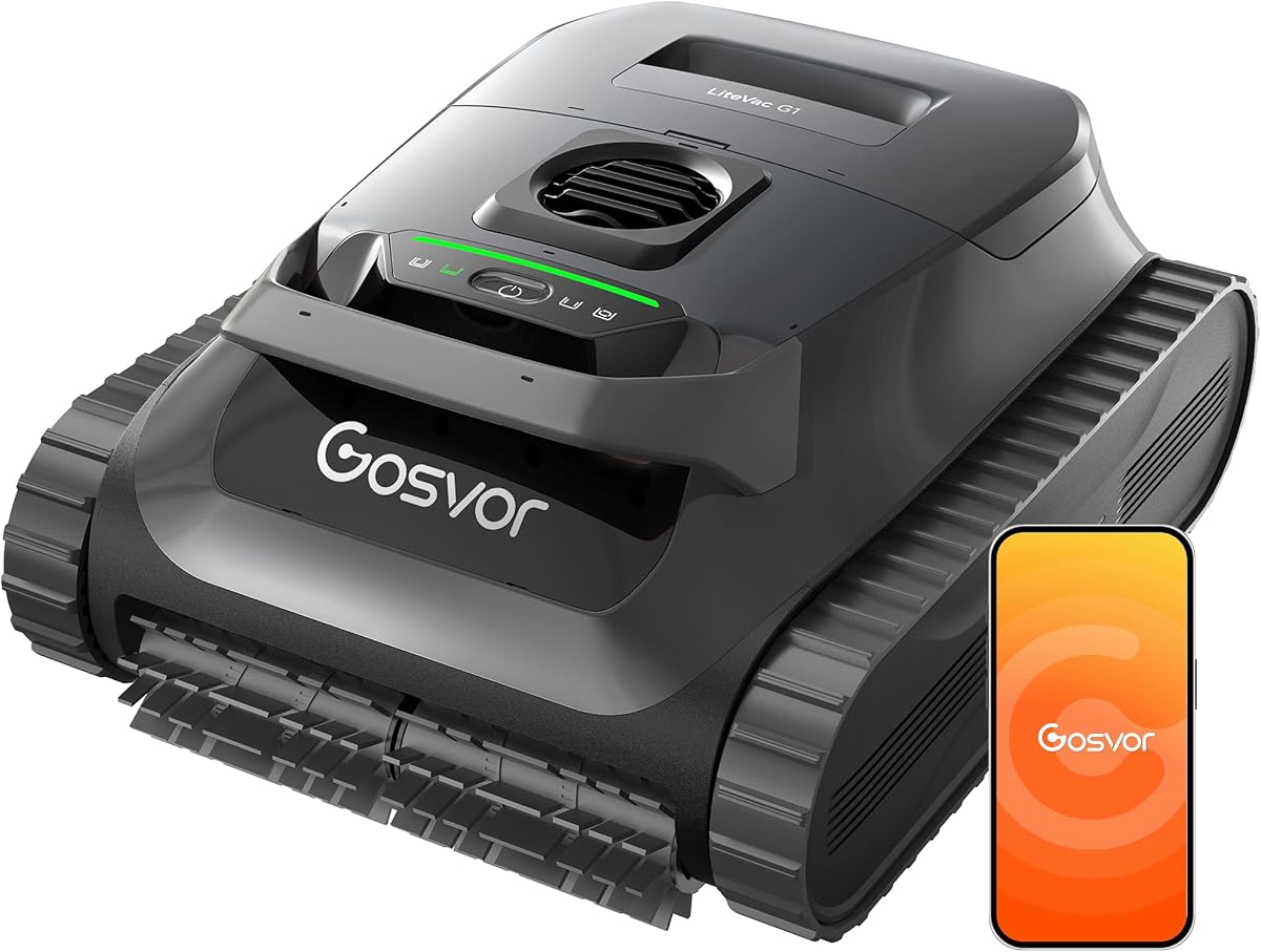 (2026 New) Gosvor Pool Vacuum Robot LiteVac G1, Wall & Waterline & Platform, 15.2 lbs Ultra-Lightweight, Up to 200-Min Runtime, Double Filtration, Smart Navigation & App, for Pools up to 2153 sq.ft