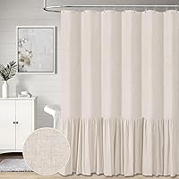 Vista 11 de BTTN - Juego de cortina de tela de lino gruesa de estilo granja de 78 pulgadas de largo, con ganchos de plástico, cortinas de tela rústicas de campo