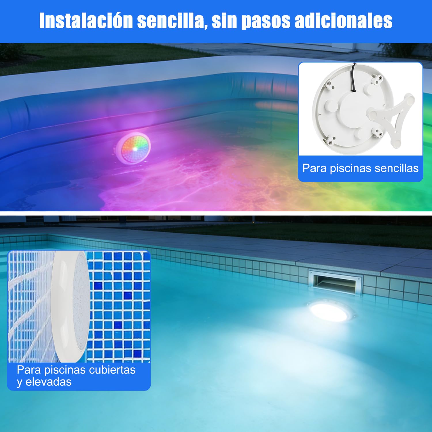 COOLWEST Luces Piscina Sumergible LED Magnética, 24W RGBW Focos Piscina Control de App/Remoto, IP68 Impermeable Focos Piscina para Piscine sobre Tierra Acero, Regulable, Temporizador, 12V, 7m Cable