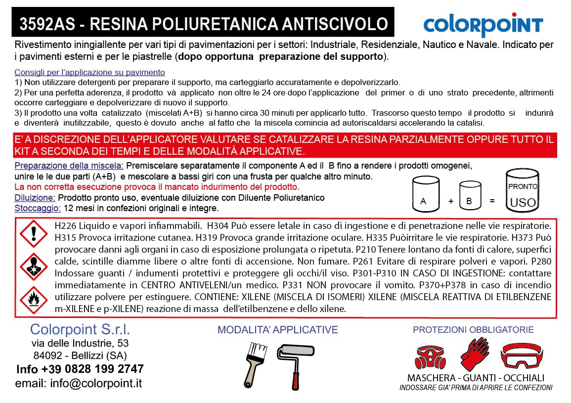 Color Point Floor Grip - Resina Poliuretanica Antiscivolo per Esterni - Interni - Pavimenti - Nautica Kg 5 A+B (GRIGIO RAL 7040)
