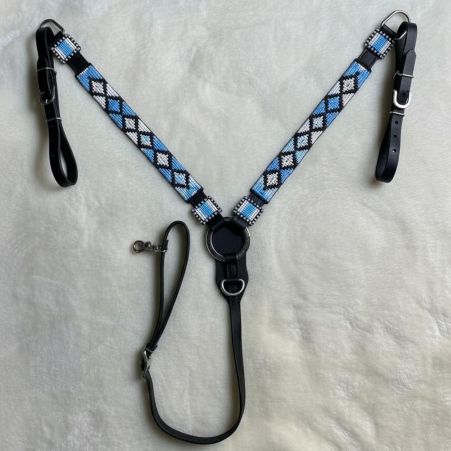 Western Premium Leather Equestrian Headstall, Breast Collar, Reins & Wither Straps - H Beaded Design,COB Size IN66