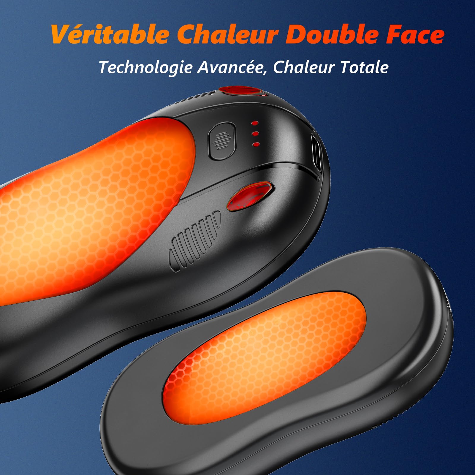 Chauffe-mains électriques Rechargeables Lot De 2 - 8000 MAh Total - 3 Niveaux De Chaleur - Magnétiques Et Détachables - Pour Camping Et Sports D'hiver