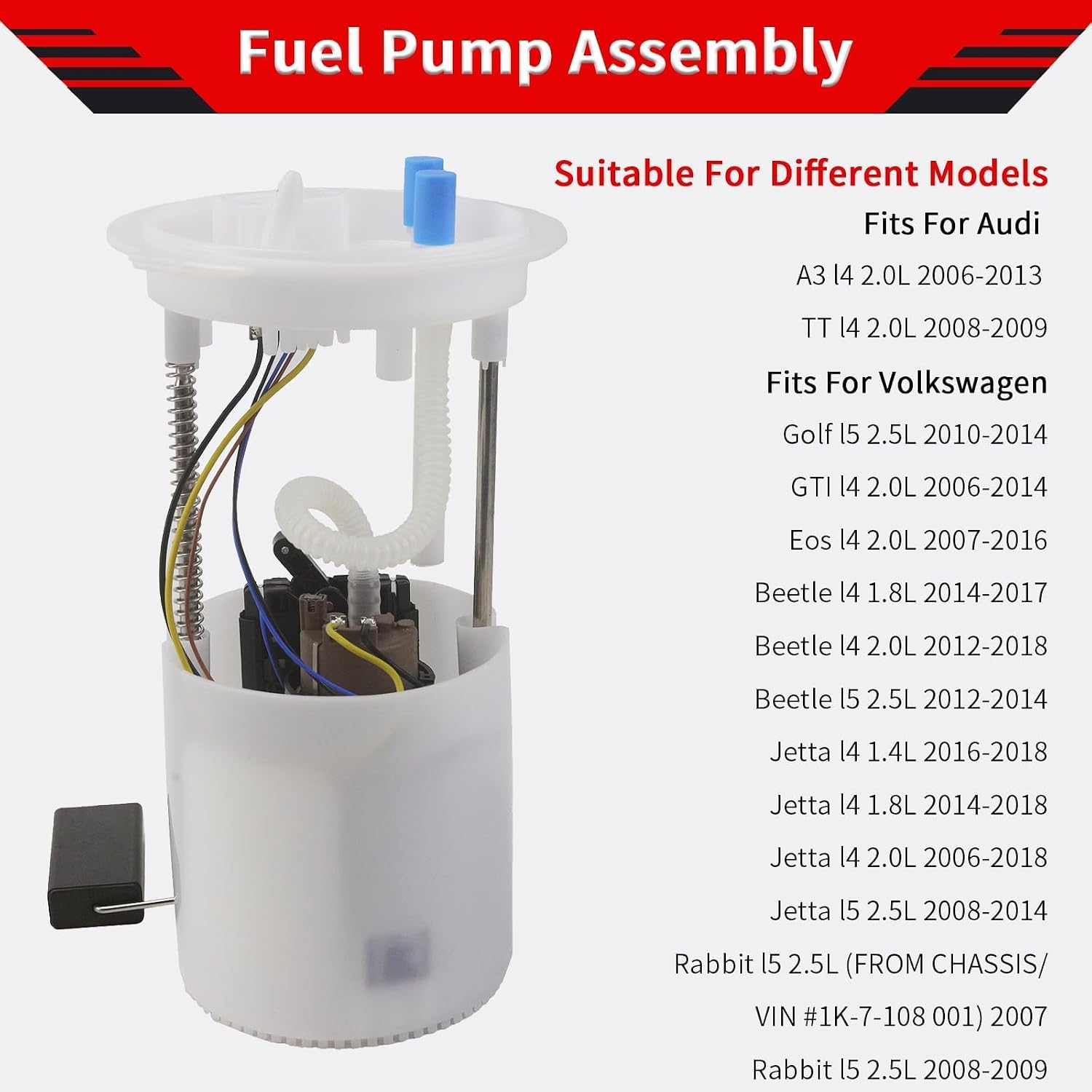 Electric Fuel Pump Module Assembly Compatible with Audi A3 TT Vw Eos 2007-2016, Golf 2010-2014, GTI 2006-2014,Beetle 2012-2018, Jetta 2006-2018,Rabbit 2008-2009, Replaces E8831M 1K0919051CK