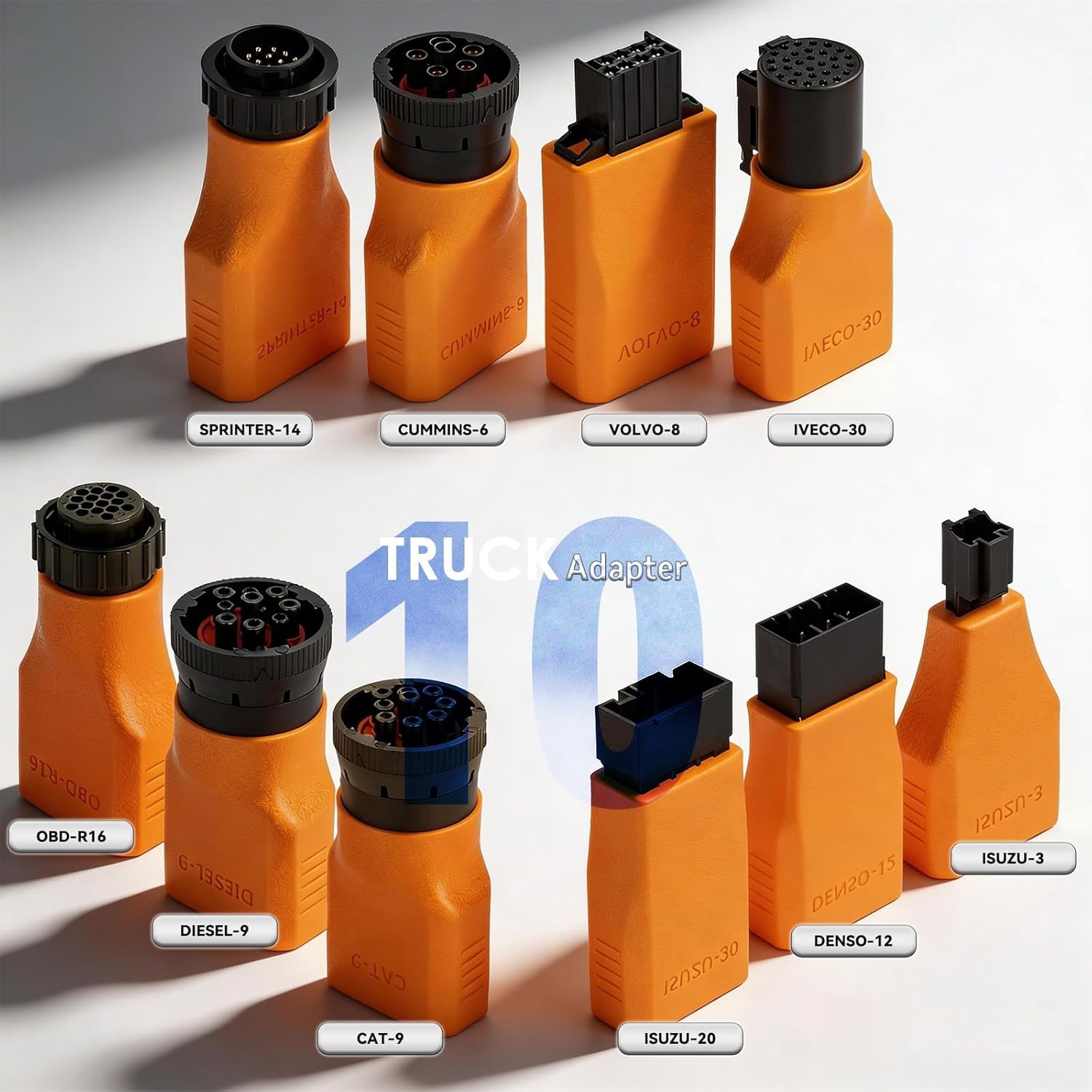 10-Piece OBD2 OBDII Converter Adapter Kit for Heavy Duty Trucks, Supports J1939 and J1708 Protocols