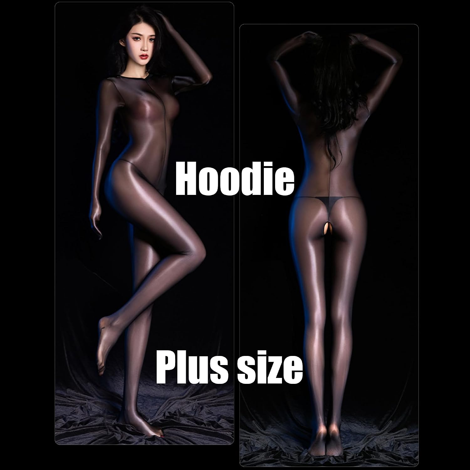 Women's Bodystocking Shiny Body Stockings Plus Size Sexy Hooded Full Body Stocking Oil Shiny Body Stocking