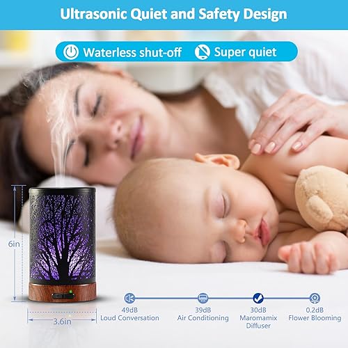 Miniatura 6 de Juego de difusor de aceite y aceites esenciales, difusor de aceite de 5.1 fl oz con 6 aceites esenciales, difusor de aceite de aromaterapia para