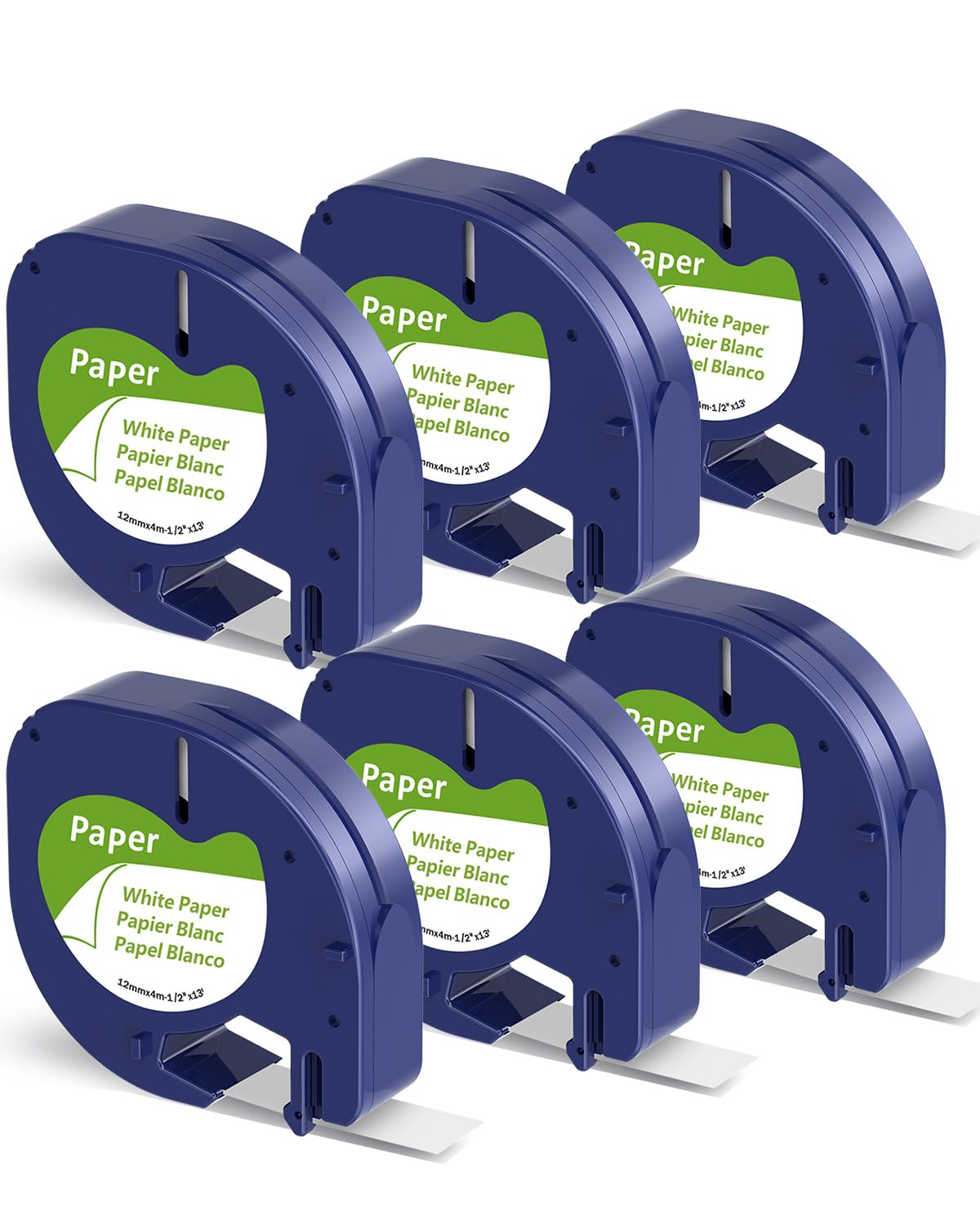 Replacement for DYMO Letratag Label Maker Refills, 91330 10697 LT Label Tape Self-Adhesive Black on White Paper, Work with Dymo LetraTag LT-100H LT-100T QX50 200B Label Makers, 12mm x 4m, 6-Pack