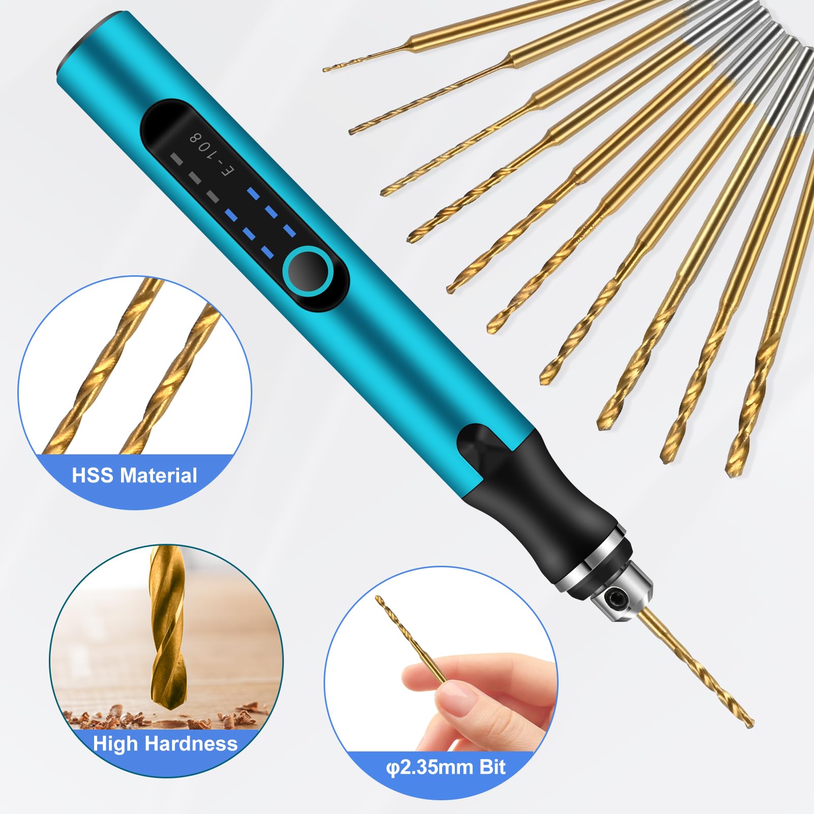 Comius Sharp Mini Trapano Elettrico a 3 Velocità, DIY Drill Pen Set con 10 Trapano Elicoidale (0.6-2.2 mm), USB Ricaricabile, Set di Punte per Resina, Plastica, Legno, Circuiti (Blu)