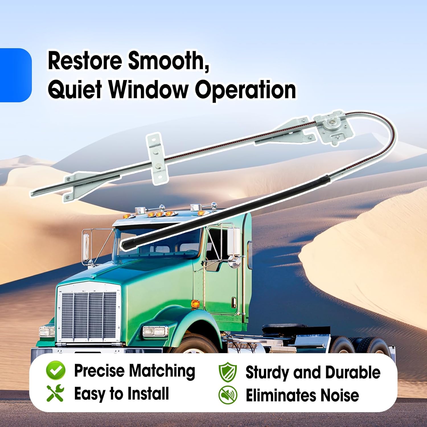 K092-407 Driver Side Manual Window Regulator Replace K092407 Fit for Kenworth C500 T300 T800 W900B W900L 1997-2009 T600B 1997-2003, LH Window Regulator for Front Left Side