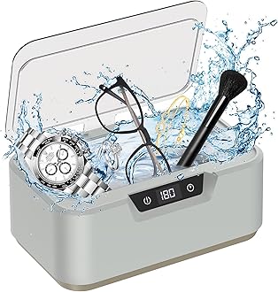 Ultrasonic Jewelry Cleaner Machine: Ring Cleaner Ultrasonic, 48Khz Sonic Cleaner for Necklaces, Eyeglasses, Watch Strap, Dentures - Digital Timer, 4 Time Modes, 304 Stainless Steel, 13.5oz