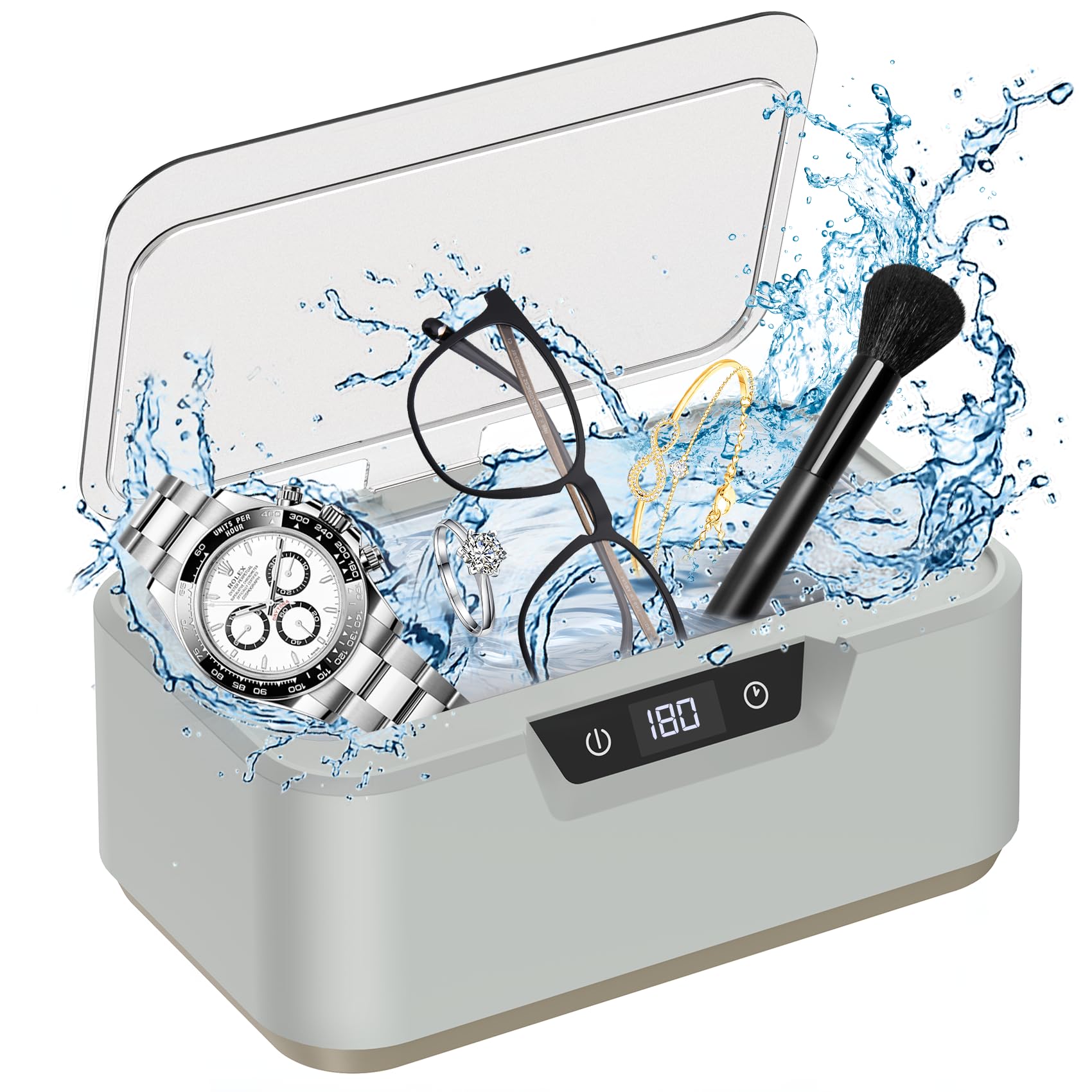 Ultrasonic Jewelry Cleaner Machine: Ring Cleaner Ultrasonic, 48Khz Sonic Cleaner for Necklaces, Eyeglasses, Watch Strap, Dentures - Digital Timer, 4 Time Modes, 304 Stainless Steel, 13.5oz