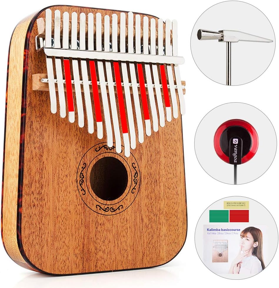 Vangoa 17 Key Kalimba African Thumb Piano Mahogany Wood with Tuning Hammer, Cloth Bag, Stickers, Pickup
