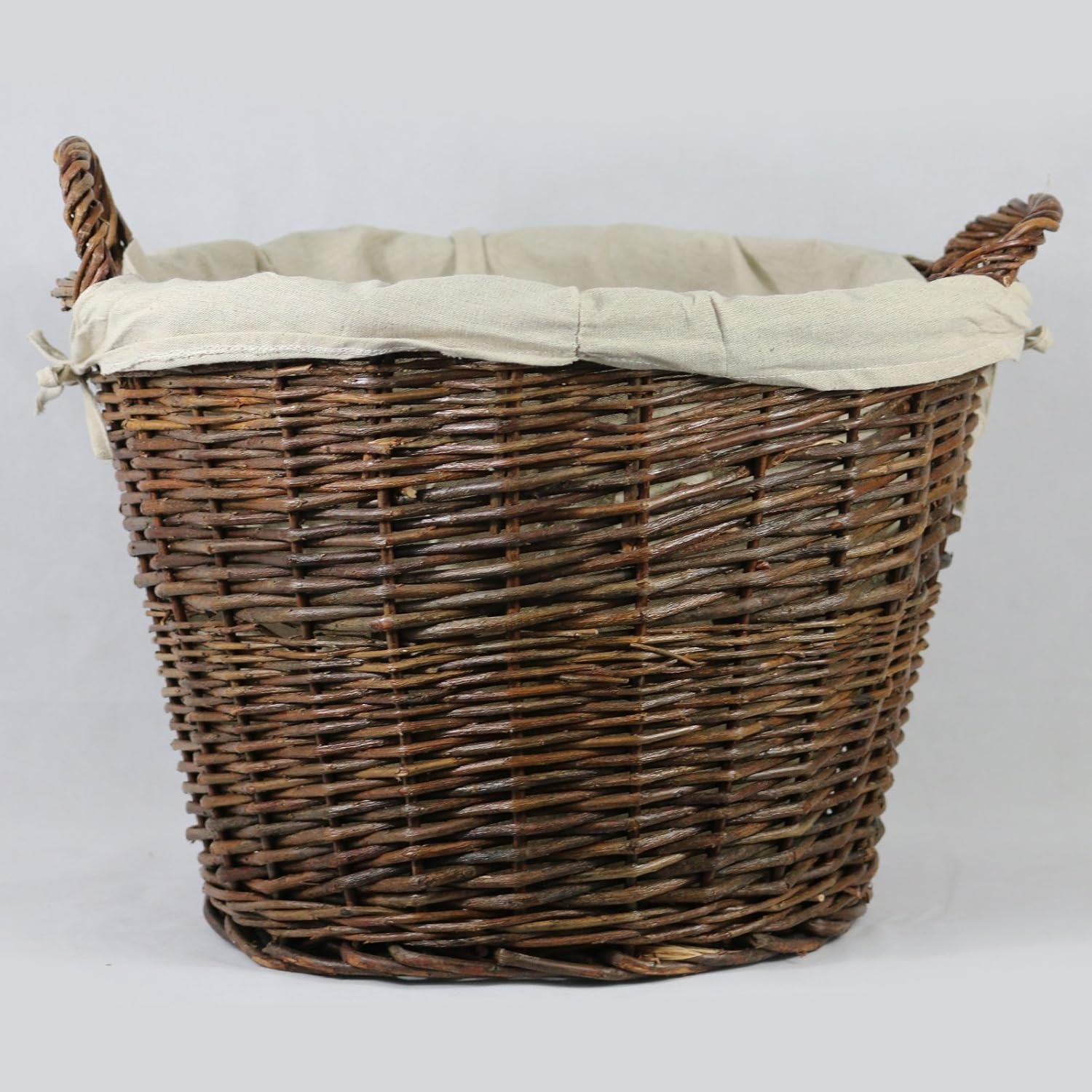Round Log Basket with Removable Lining – 42 × 56 × 28 cm – Firewood, Coal & Kindling Storage for Fireplace – Sturdy Woven Design with Handles - FIRE161