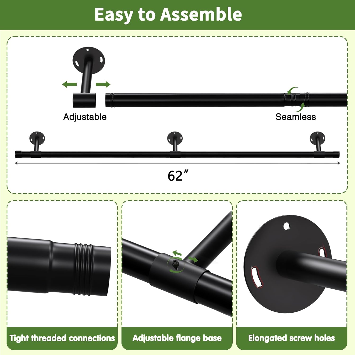 SUTINE Plant Hanging Rod, 62 Inch Plant Hanger Indoor for Window Ceiling, Heavy Duty Hanging Planters for Indoor Plants, Black Wall Plants Holder, Window Plants Shelves Pot/Chain/Plant Not Included