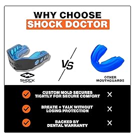 Shock Doctor Mouth Guard Sports, Hockey, Lacrosse, Baseball, Wrestling Moutguard, Gel Max Heavy Duty Protection & Custom Fit, Football Mouth Guard with Strap, Adult & Youth Mouthguard