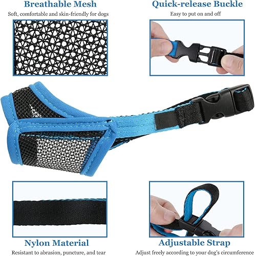 Miniatura 6 de LUCKYPAW Bozal para perro, bozal de malla para perros pequeños, medianos y grandes, bozal suave para evitar morder, bozal ajustable y transpirable