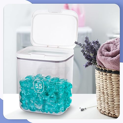 Miniatura 7 de Contenedor de polvo de lavandería de gran capacidad con tapa desplegable, soporte de detergente de 5.5 L para cápsulas de lavandería y recipiente