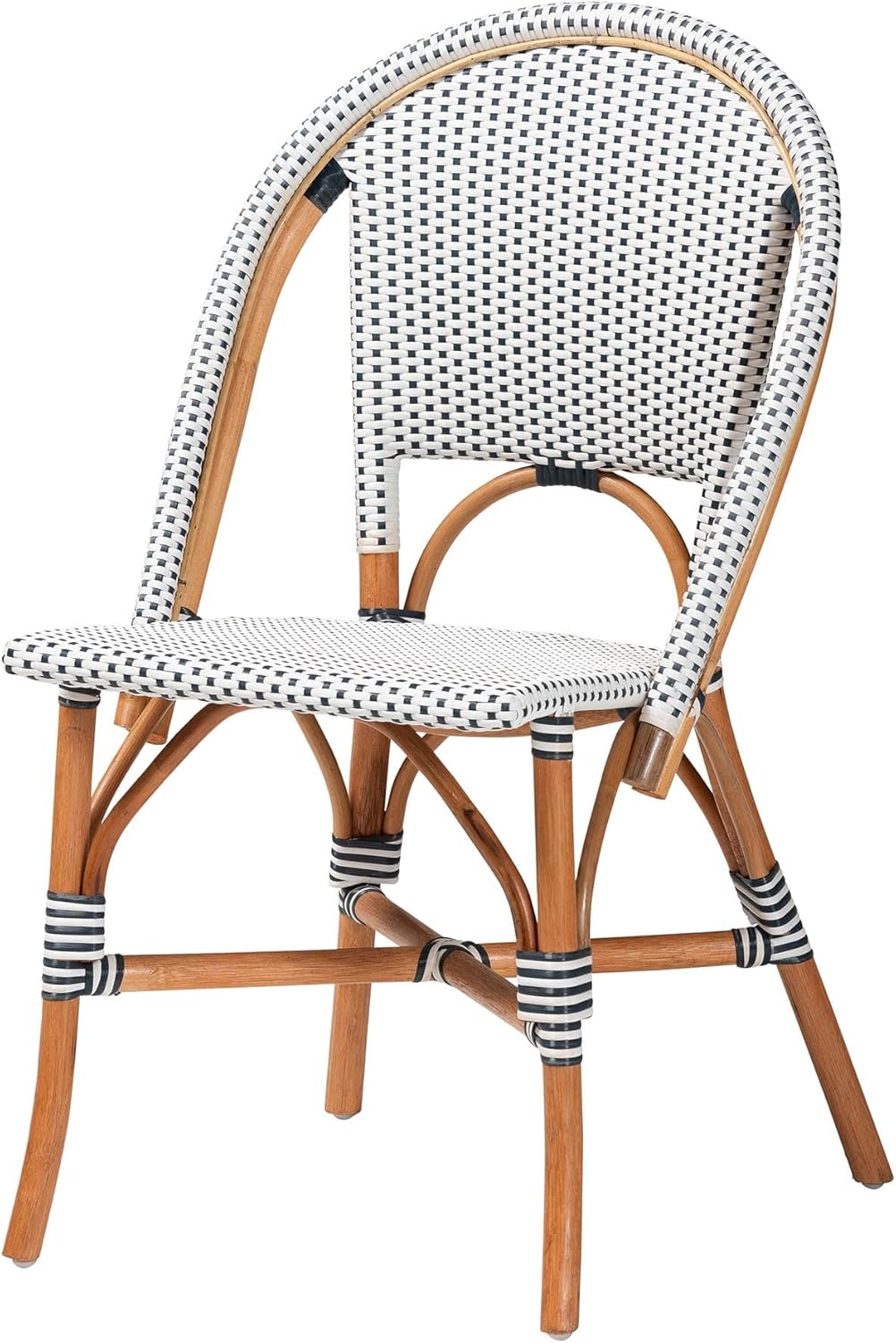 bali & pari Genica Classic French Two-Tone Navy and White Weaving and Natural Rattan Bistro Chair