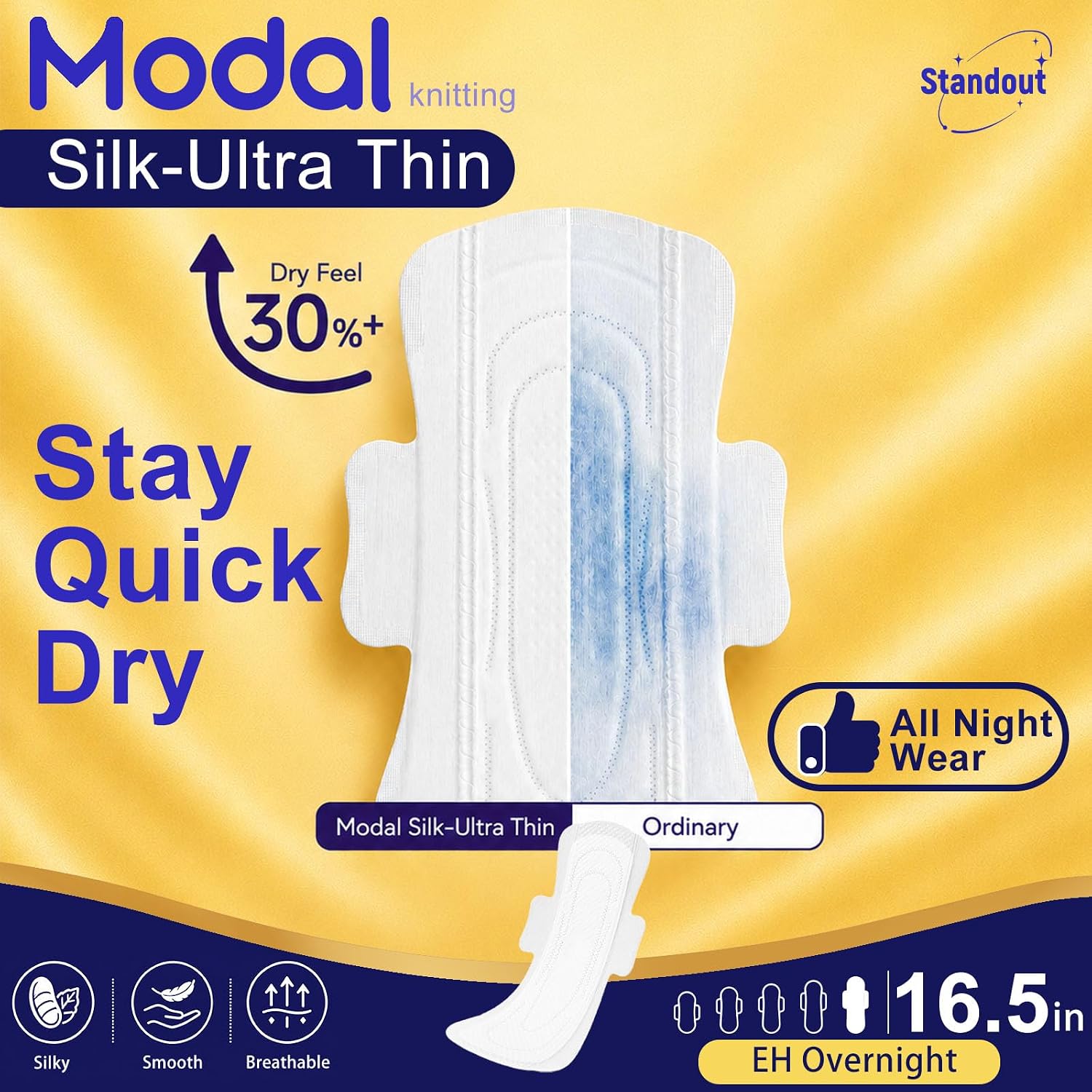 MODAL Extra Heavy XL Overnight Pads, Real Mulberry Silk,16.5 Inch, 4 ct image 5