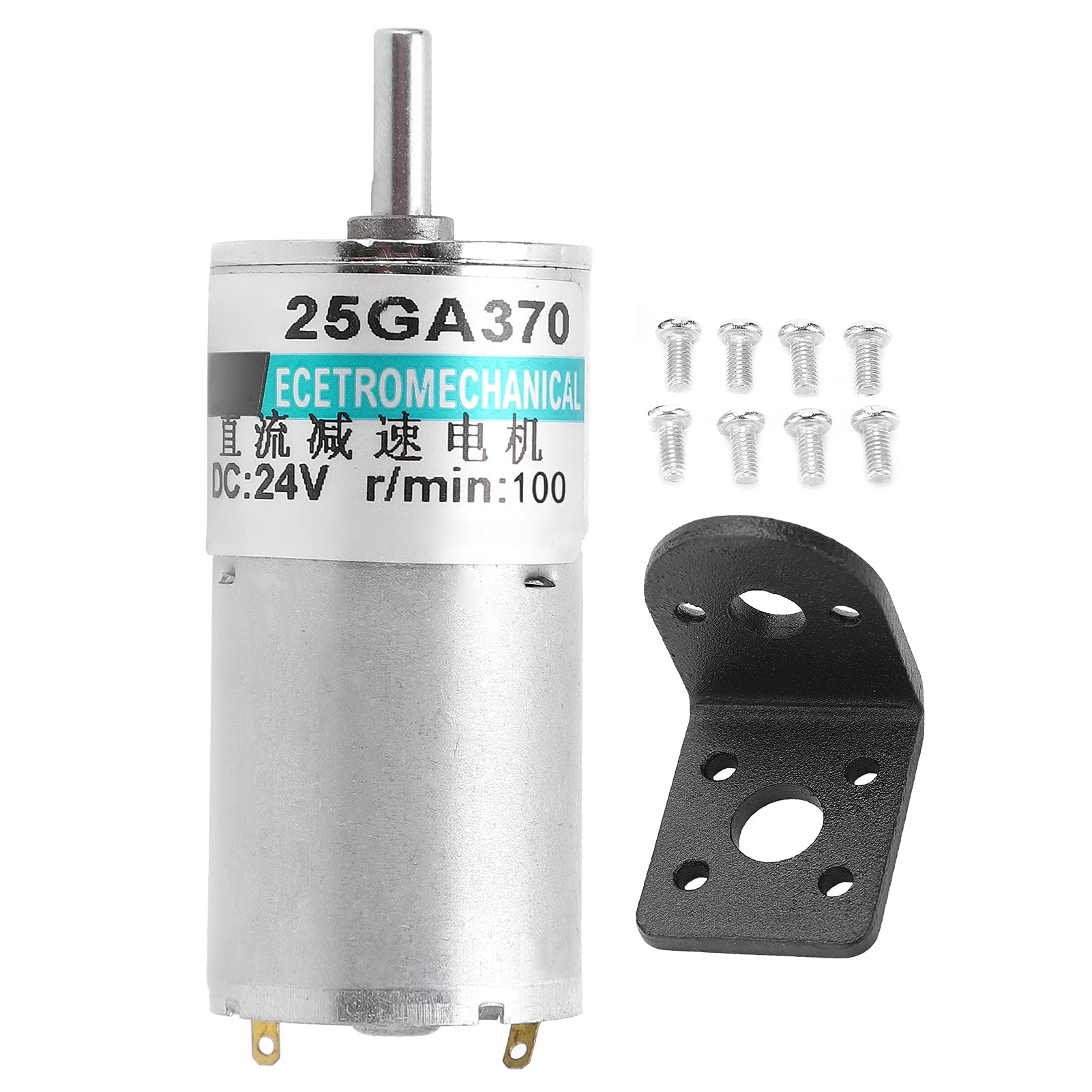 DC Gear Motor XD25GA370 Low Speed CW CCW Permanent Magnet High Torsion Copper Coil Motor with Bracket for Sport Control 24V (100rpm/min)