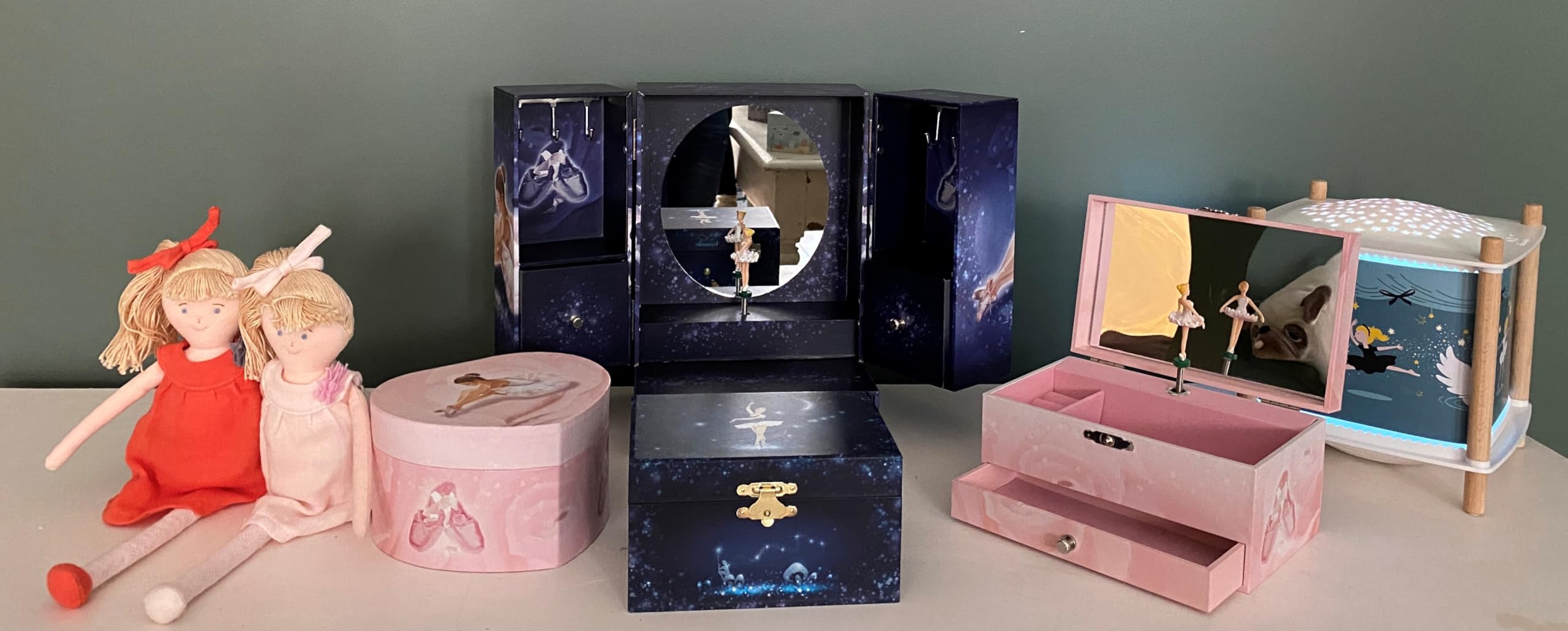 TROUSSELIER – Caja de música bailarina estrella – Caja de joyería musical bailarina – Caja de joyería para niña – Azul marino