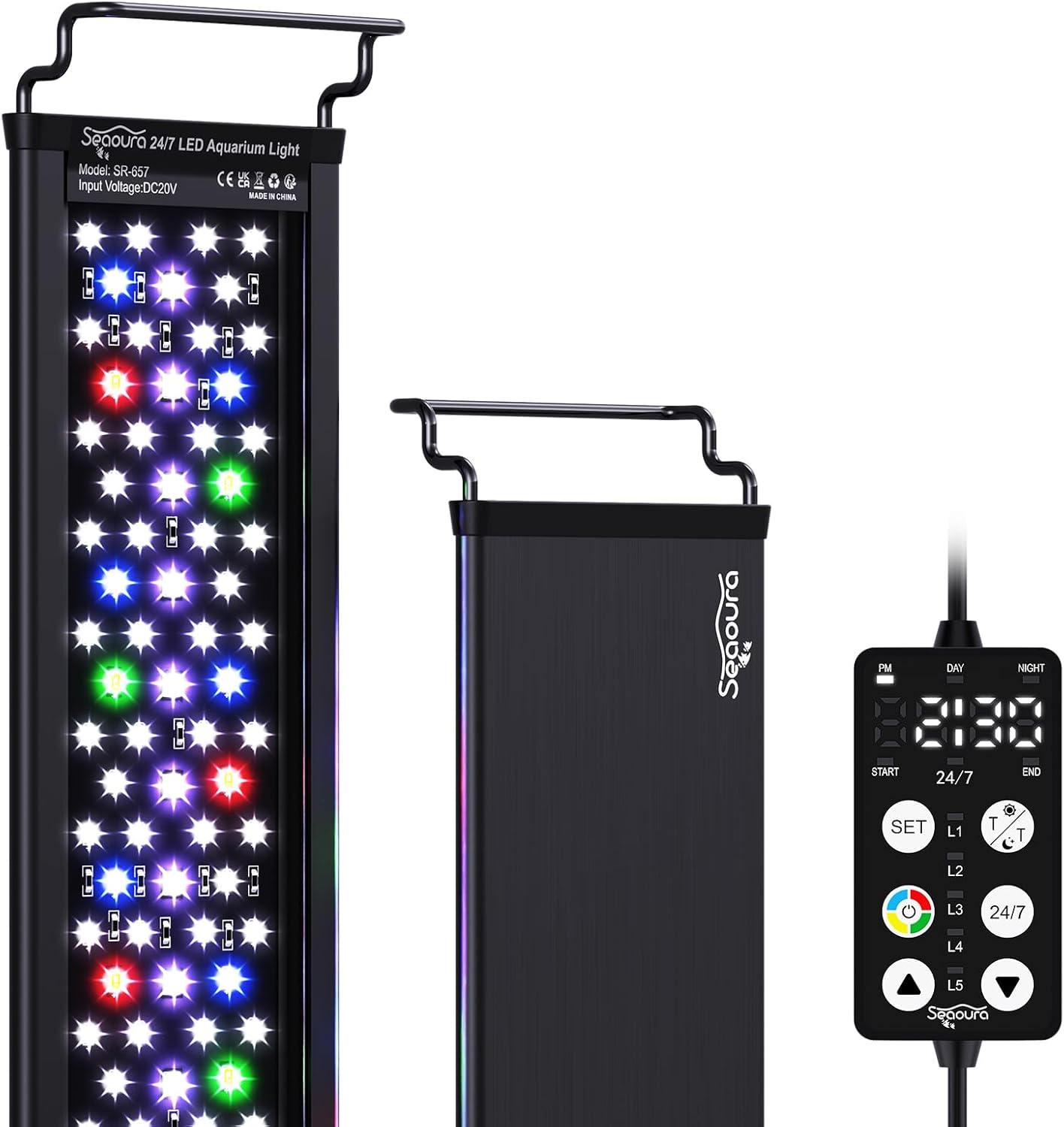 Plant Growth Aquarium Light, 24/7 Custom Timer, Power-Off Memory, 48-54in Full Spectrum Aquarium Plant Lights, 7-Row LED 8 Colors, 20 Adjustable Brightness, Day & Night Cycle for Freshwater 48W for 48'' - 54'' Tank