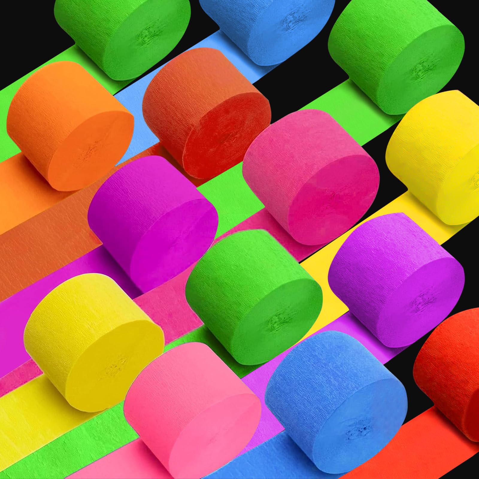 Świecące serpentyny z papieru krepowego, świecące w ciemnym świetle, reaktywne promieniowanie UV, fluorescencyjne, na imprezę, na ślub, urodziny, czarne światło, artykuły imprezowe, dekoracje, 730 m