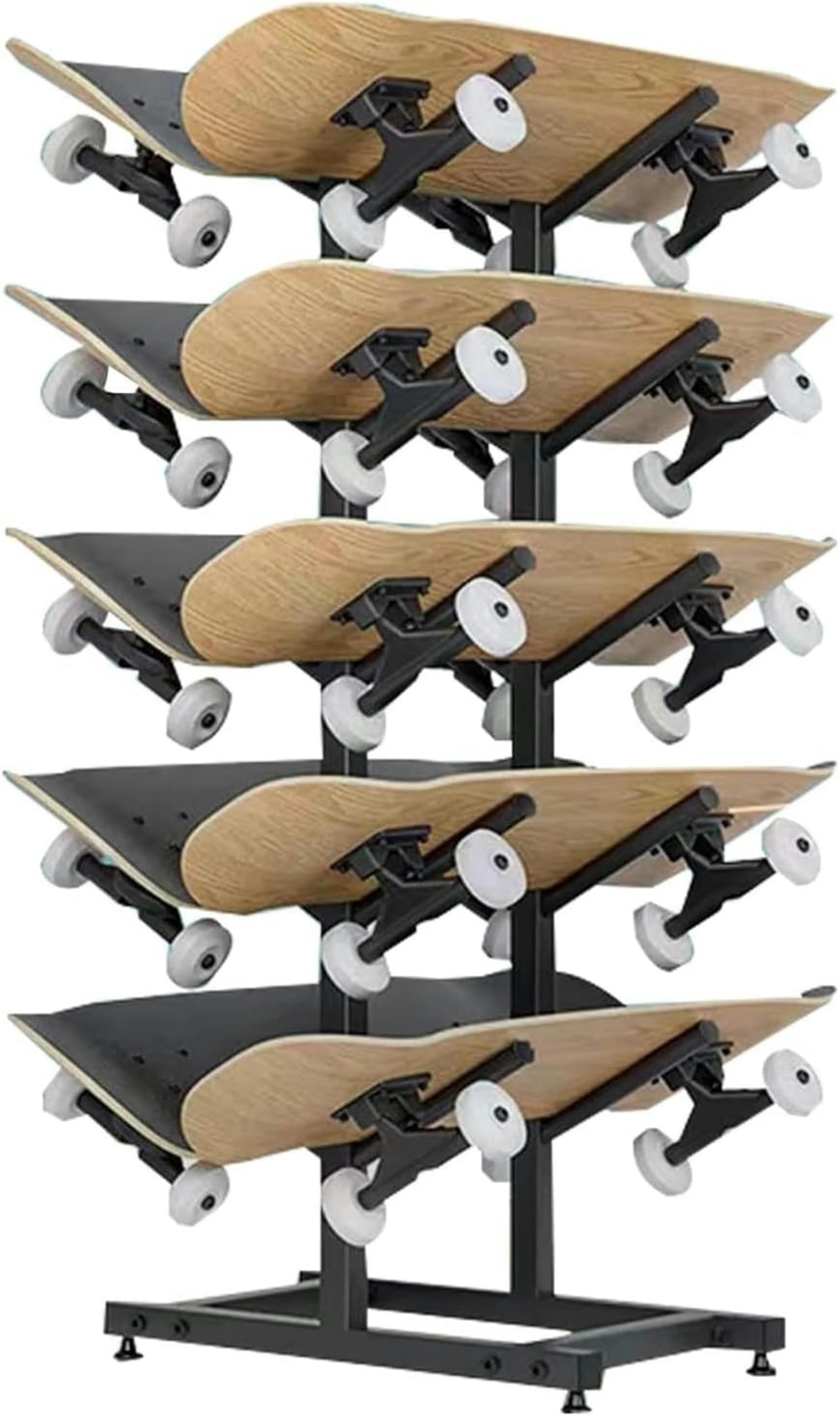 LIEOWYD Home Gym Organize Holder, Double-Sided 5-Layer Snowboard Display Rack,Standing Metal Snowboard Storage Rack, Floor Display Stand for Garage/Shop,Black