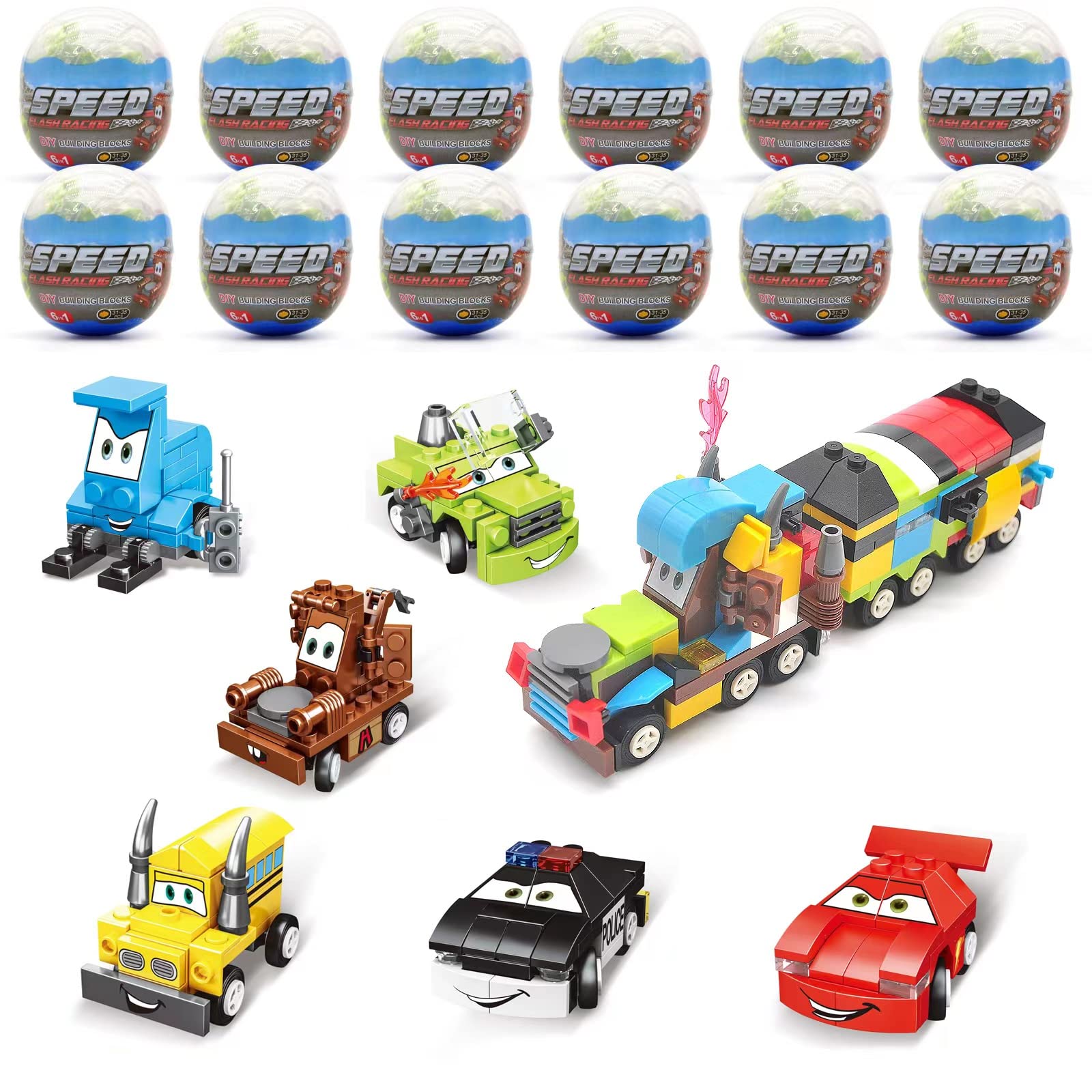 12 Pack Easter Eggs Construction - Surprise Eggs filled with Construction Vehicles,Building Block Car Toys for Boys,Party Favors for Kids,Easter Basket Stuffers for Boys Girls Birthday Gift