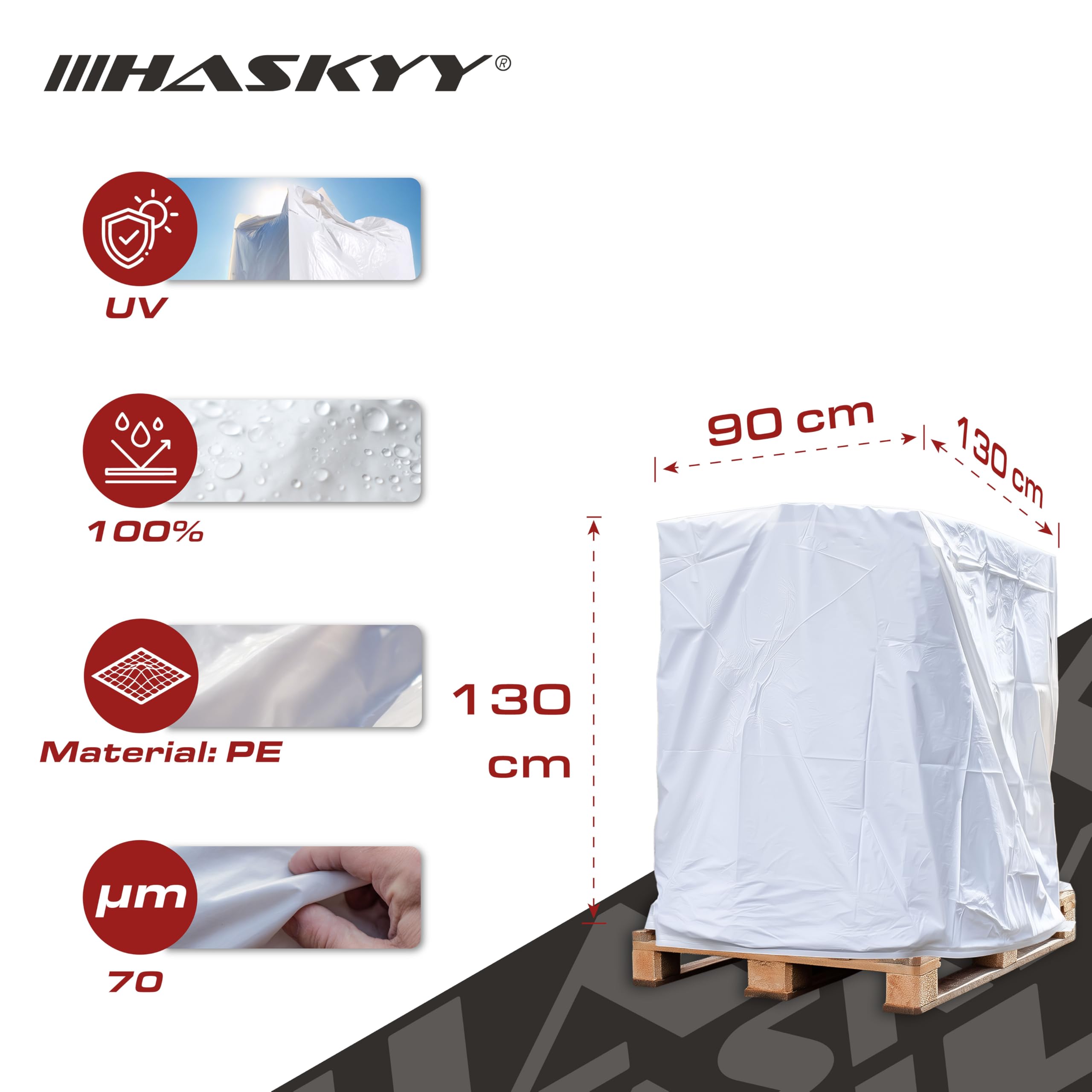 HASKYY Pokrowiec ochronny na paletę 5X Pokrowiec ochronny 130 x 90 x 130 cm na palety euro - Pokrowiec na meble na paletach - plandeka ochronna do mebli ogrodowych - plandeka