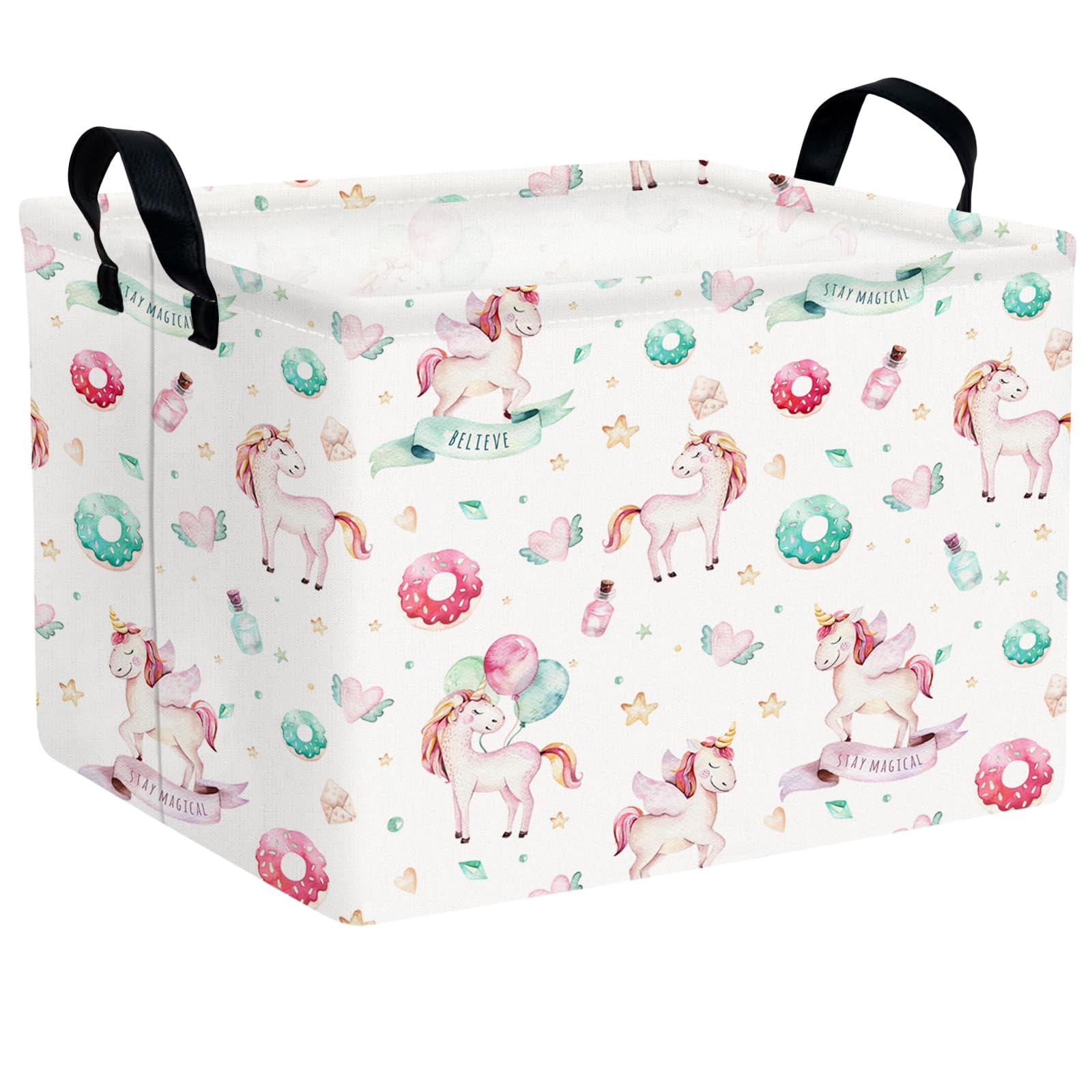Unicorn Basket for Boys &amp; Kids Rectangular Toy Basket Canvas Cute Doughnut Basket for Toys, Books, Blankets &amp; More (Unicorn Donuts)