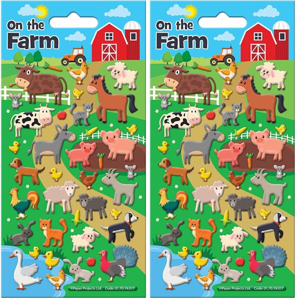 Paper Projects 01.70.19.017 On The Farm 3D Squishy Foam Reusable Stickers, 19.5cm x 9.5cm (Pack of 2)