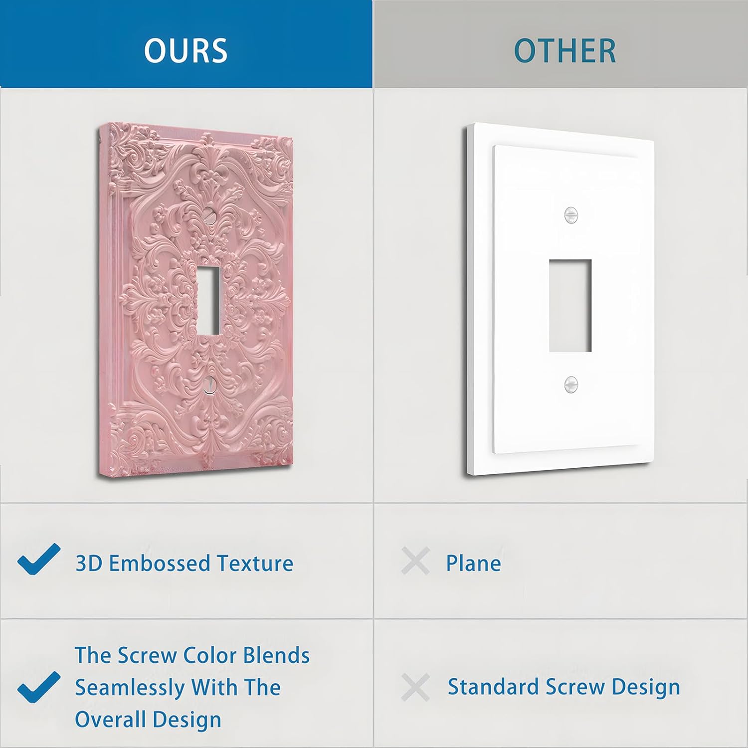 Decorative Light Switch Plate Covers Pink 3D Floral Embossed 1 Gang Light Switch Cover Plate Single Toggle Wall Plate Outlet Covers Faceplate for Bedroom Home Decor
